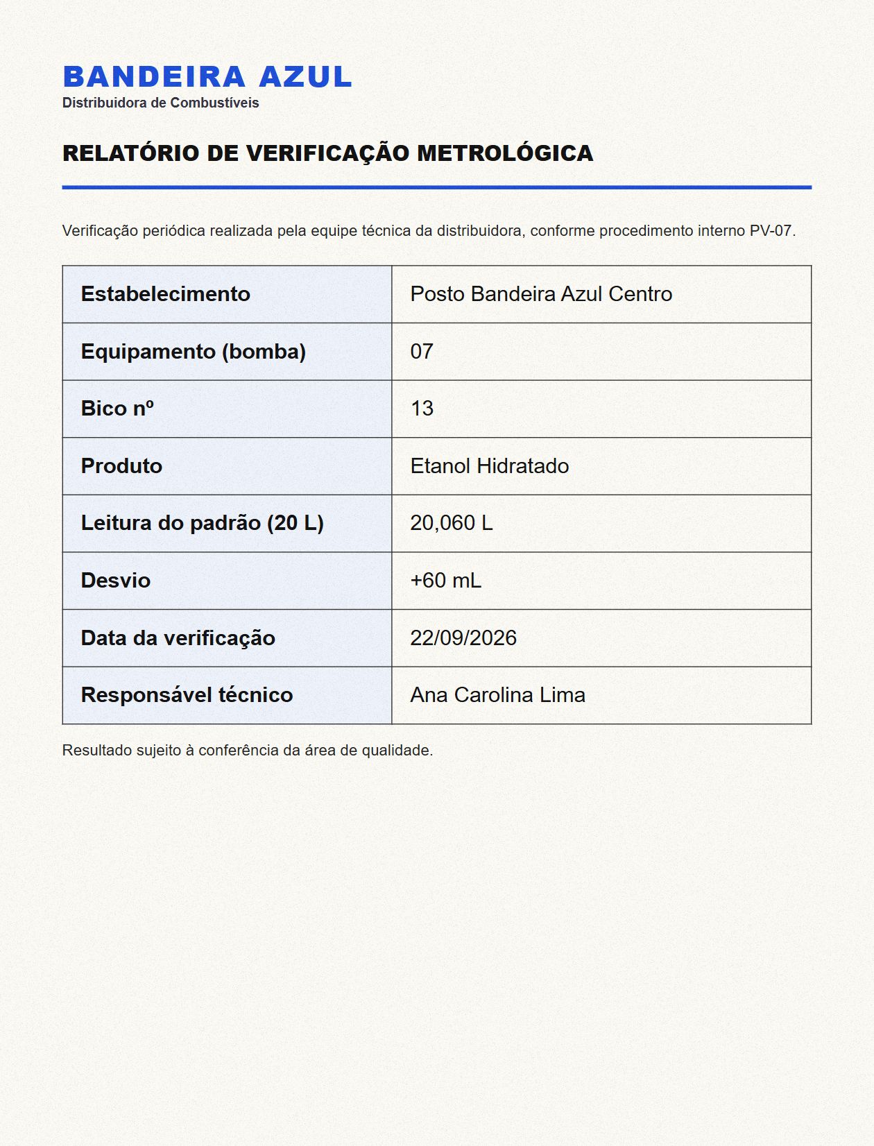 Ficha de aferição enviada